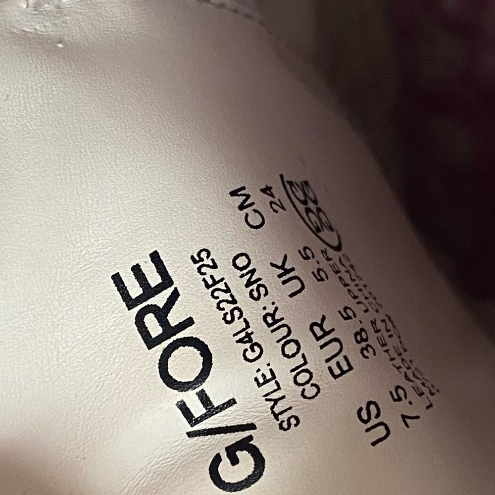 G/FORE White Leather Sneakers with Black Accents and Pink Insole - Picture 4 of 5